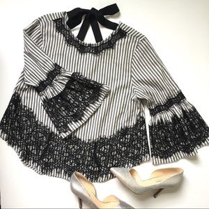 New Zara black and white stripes lace blouse